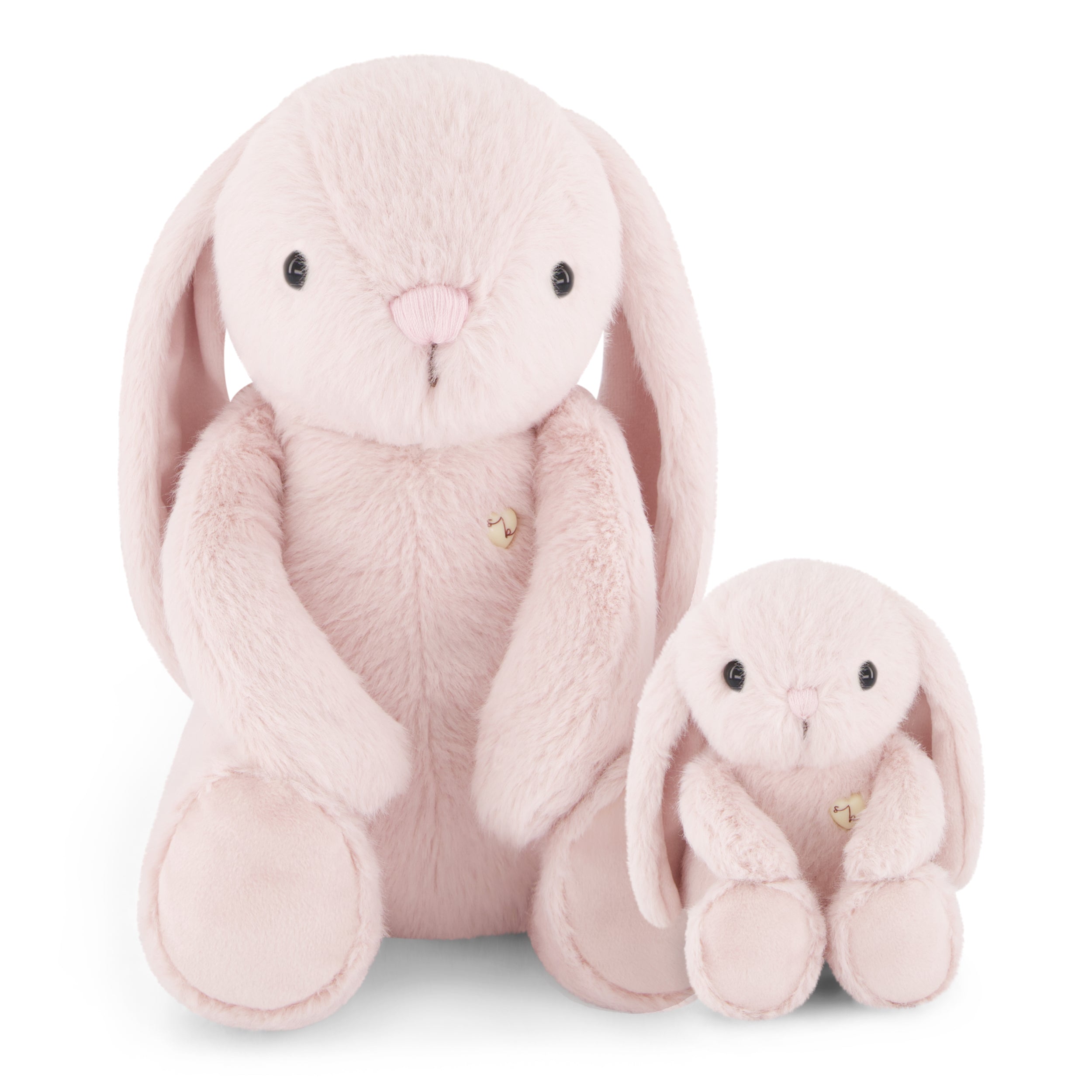 Two pink plush bunny toys.