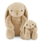 Two plush bunny toys, one larger and one smaller, on a white background.
