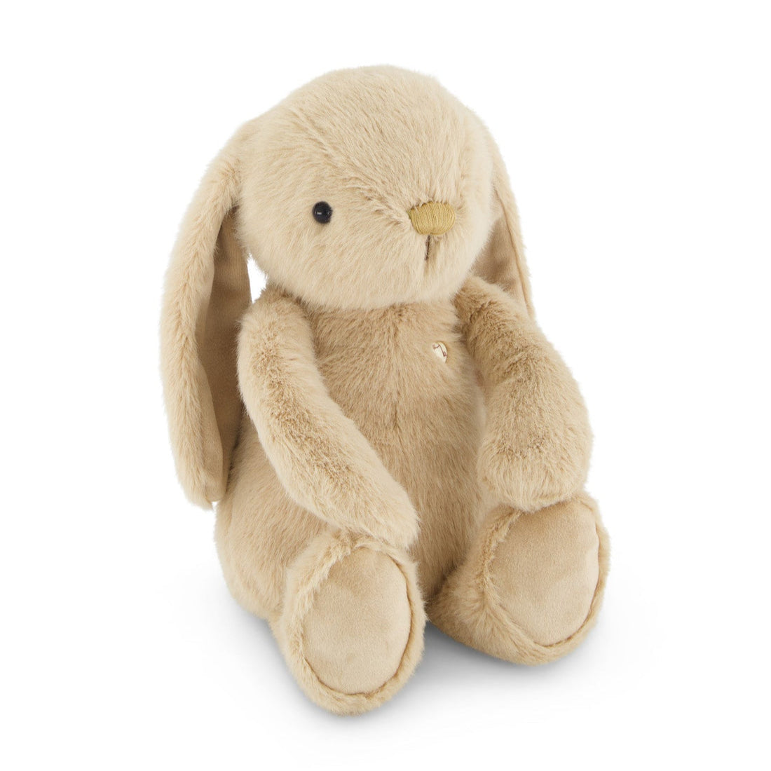 Beige plush bunny toy on a white background