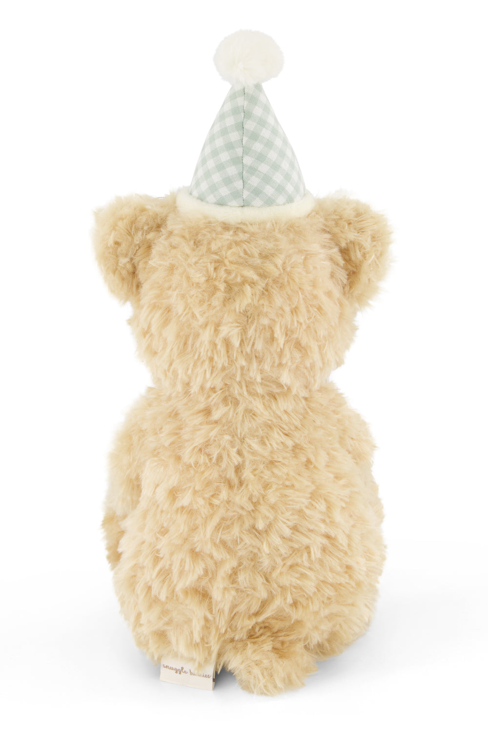 Plush teddy bear with a party hat on a white background