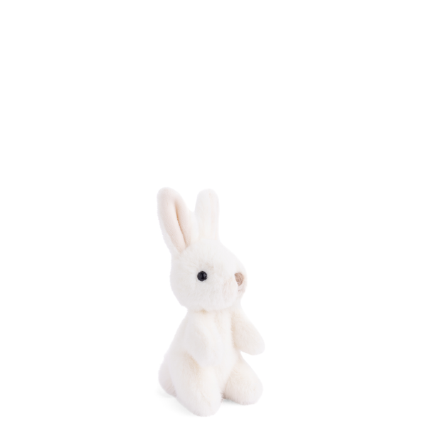 White plush bunny toy on a white background