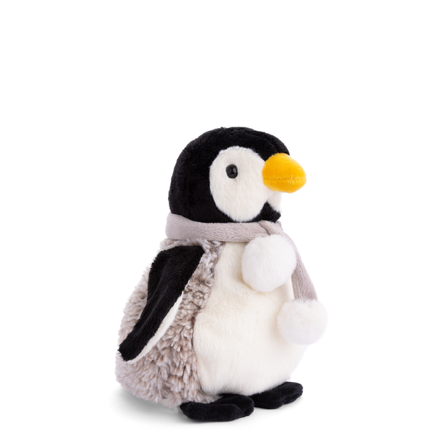 Plush penguin toy on a white background