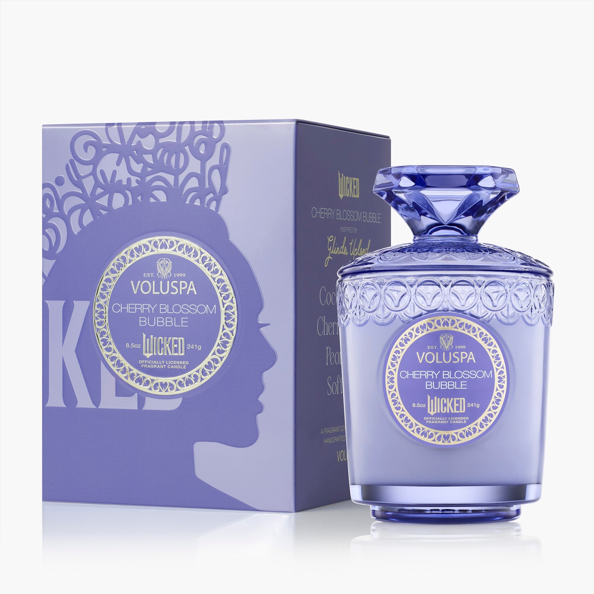 VOLUSPA cherry blossom bubble candle with packaging on a white background