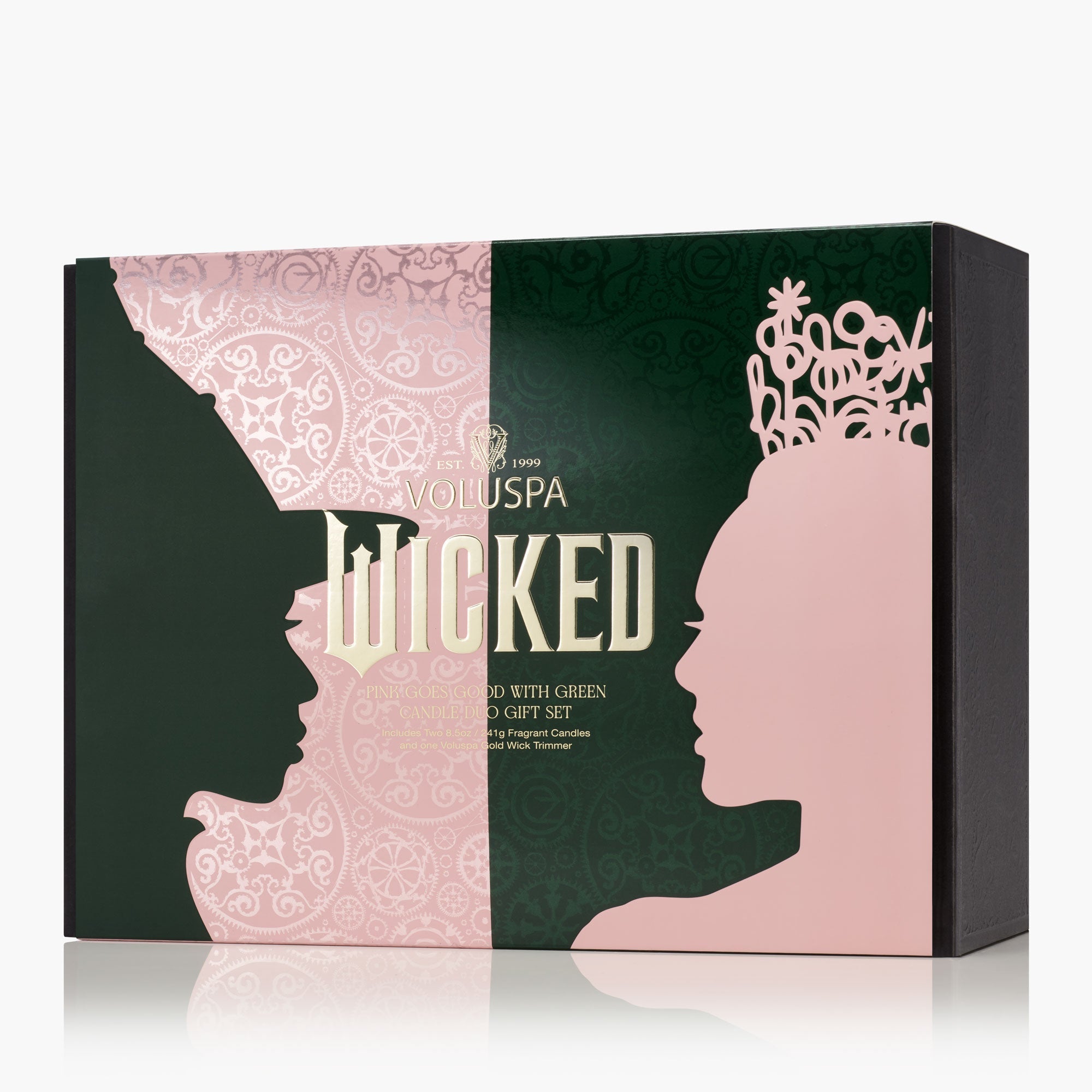 VoluSpa Wicked gift set packaging with decorative designs on a white background