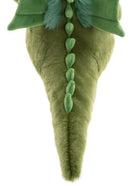 Green plush toy with leaf-like ears on a white background