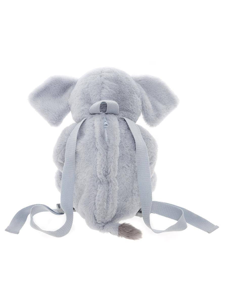 Grey elephant backpack on white background back shot