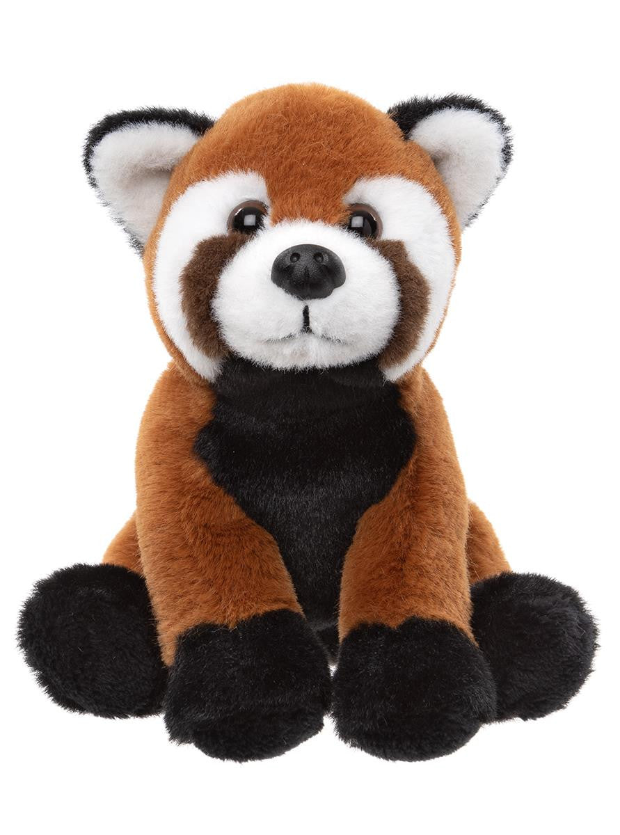 Plush toy red panda on a white background