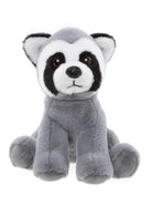 Plush toy raccoon on a white background