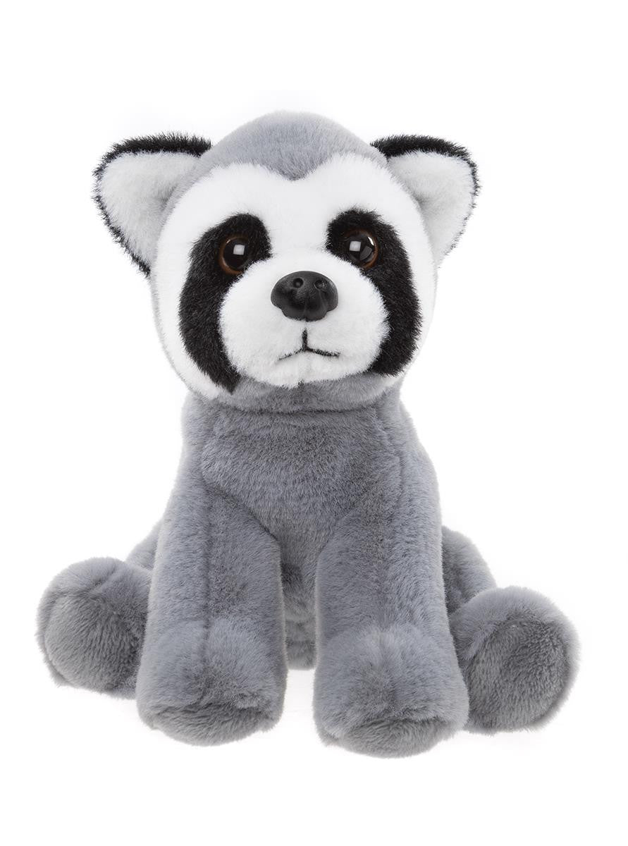 Plush toy raccoon on a white background