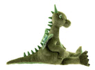Green plush dragon toy on a white background