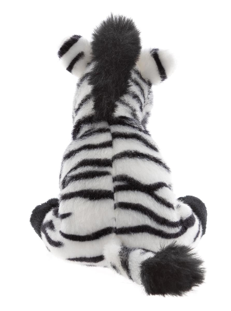 Plush toy with zebra pattern on a white background