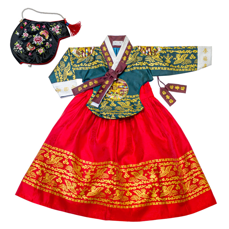 Hanbok Baby Girl 4-piece Set - Queen Red/Green