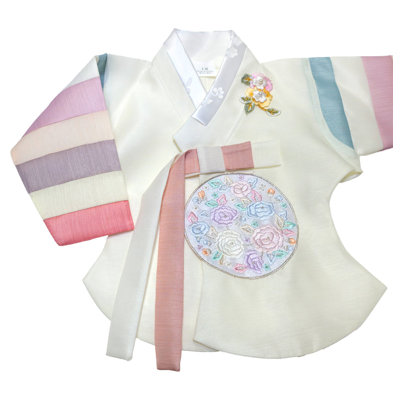 Hanbok Baby Girl 4-piece Set - Princess Natural/Dusty Pink Stripe