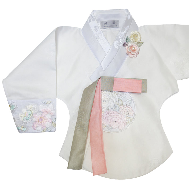 Hanbok Baby Girl 4-piece Set - Princess Natural/Peach embroidery
