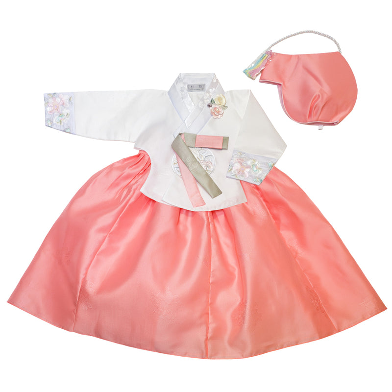 Hanbok Baby Girl 4-piece Set - Princess Natural/Peach embroidery