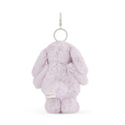 Lilac stuffed bunny keychain from behind.