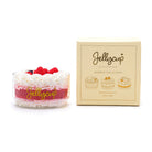 Jellycup dessert-themed candle with packaging on a white background