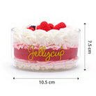 Jelly cup with white cream and red berries, labeled 'Jellycup', on a white background with dimensions indicated.