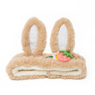 Fuzzy bunny ear headband with strawberry applique.