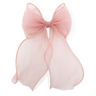Large organza bow clip in sheer light pink, featuring delicate, slightly wavy edges and a wrapped center.