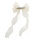 Cream organza double ribbon hair clip with a silver crocodile clip visible on the back.