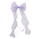 Lavender sheer organza double ribbon clip tied into a bow with long, flowing tails.