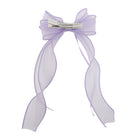 Lavender organza double ribbon clip with sheer flowing ribbons, backed by a silver alligator clip.