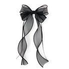 Black sheer Organza Double Ribbon Clip tied into an elegant bow with long wavy tails.
