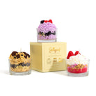 Three Jellycup dessert cups with a yellow box in the center on a white background