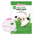 Kids aloe sheet mask with cartoon sheep and pink hearts.