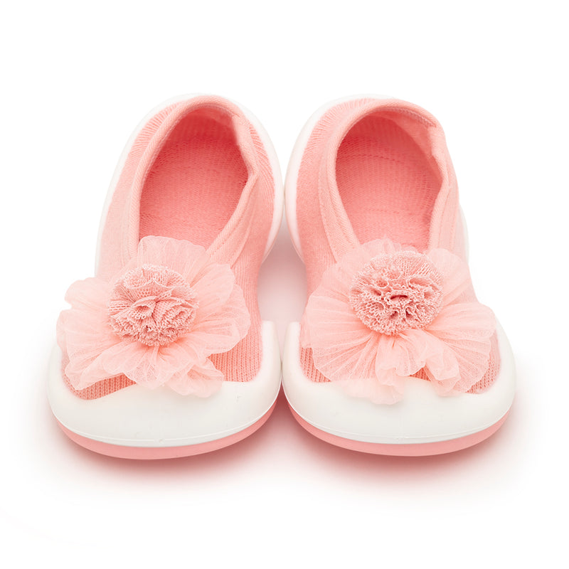 Komuello Baby Shoes Flat Pompom Flower